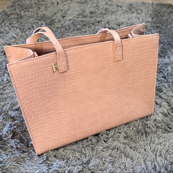 BEIS Handbags - BEIS Pink Croc-Embossed Tote Bag